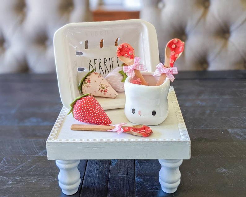 Fake Strawberry Jam Mini Spoon, Strawberry Tiered Tray Decor, Strawberry Mug Topper, Summer Tiered Tray, Rae Dunn Accessories image 1
