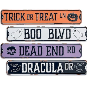 ハロウィンの道路標識、ハロウィンの金属製道路標識、トリック・オア・トリート・レーン、玄関用のハロウィン標識、ハロウィンのポーチの装飾、ハロウィンの壁