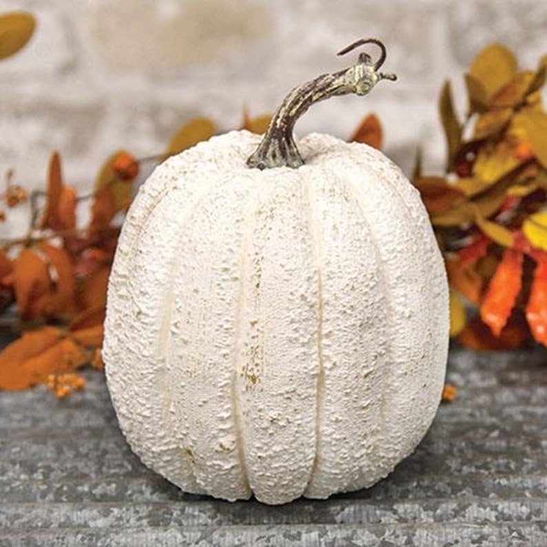 White Artificial Pumpkin, Foam Pumpkin, Primitive Pumpkin Decor, Pumpkin Wreath Attachment, Fall Pumpkin Decor, Cottage Fall Decor image 5