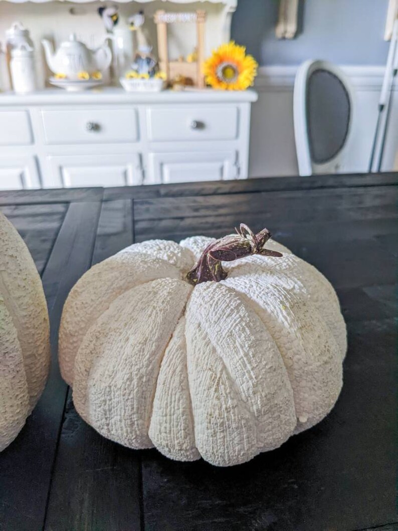 White Artificial Pumpkin, Foam Pumpkin, Primitive Pumpkin Decor, Pumpkin Wreath Attachment, Fall Pumpkin Decor, Cottage Fall Decor image 6