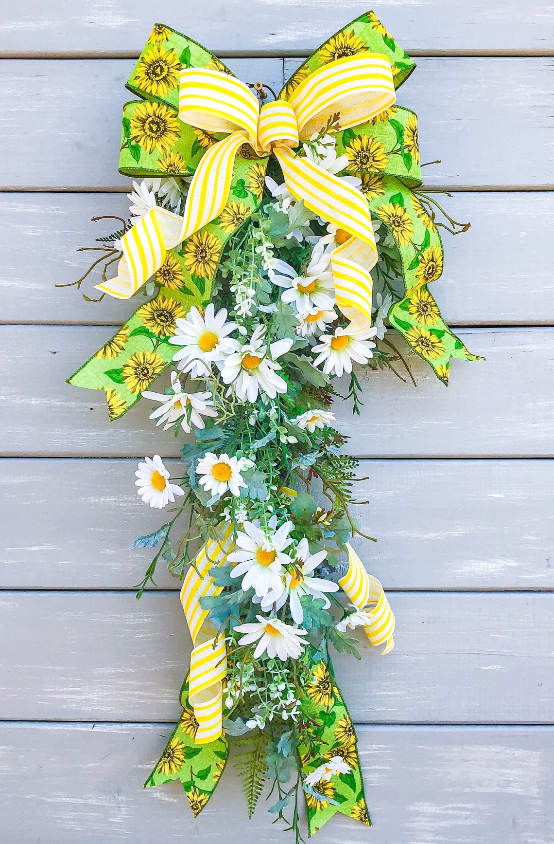 Spring Floral Swag for Front Door Daisy Wreath Teardrop Etsy