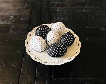 Black and White Easter Eggs, Egg Bowl filler, Eggs for crafting, Easter egg decorations, Fabric Easter eggs, Easter Tiered tray Decor