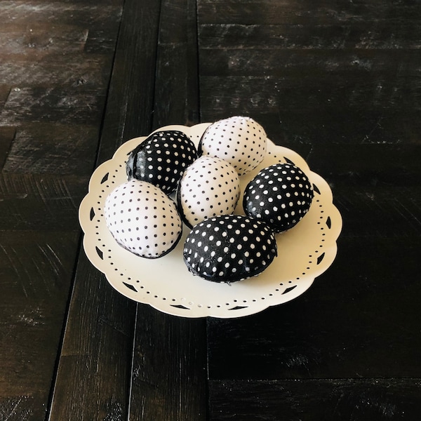 Black and White Easter Eggs, Egg Bowl filler, Eggs for crafting, Easter egg decorations, Fabric Easter eggs, Easter Tiered tray Decor