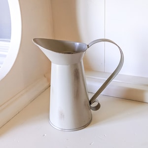 Metal Pitcher, Gray Distressed Pitcher, Small Vase for Flowers, Floral Container, Antique Farmhouse Decor, Vintage Decor, Cottage Decor