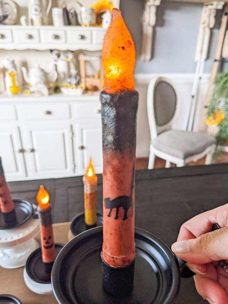 Halloween Candle, Battery Operated Candle, Halloween Taper Candle, Timer Candle, Jack O'Lantern Candle, Ghost Candle, Candy Corn Candle
