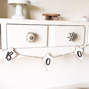 Ghost Garland, Halloween Garland, Boo Ghost Decor, Wood Halloween Banner, Halloween Mantel, Halloween Banner for Tiered Tray