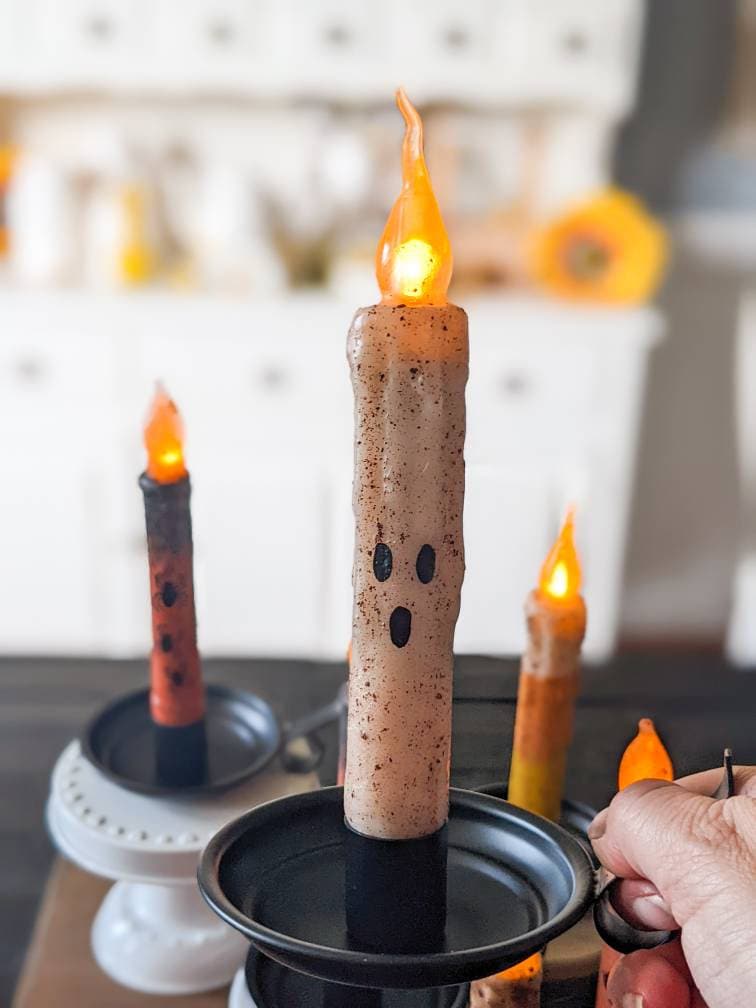 Halloween Candle, Battery Operated Candle, Halloween Taper Candle, Timer Candle, Jack O'Lantern Candle, Ghost Candle, Candy Corn Candle