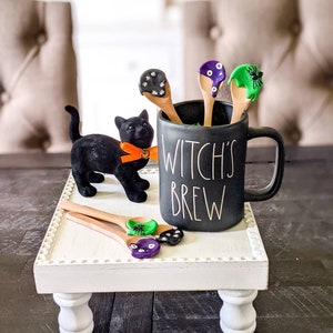 Witch's Brew Mini Spoons, Halloween Mug Toppers, Halloween Tiered Tray, Rae Dunn Accessories, Witch Cauldron, Witch Kitchen Decor, Fake Food