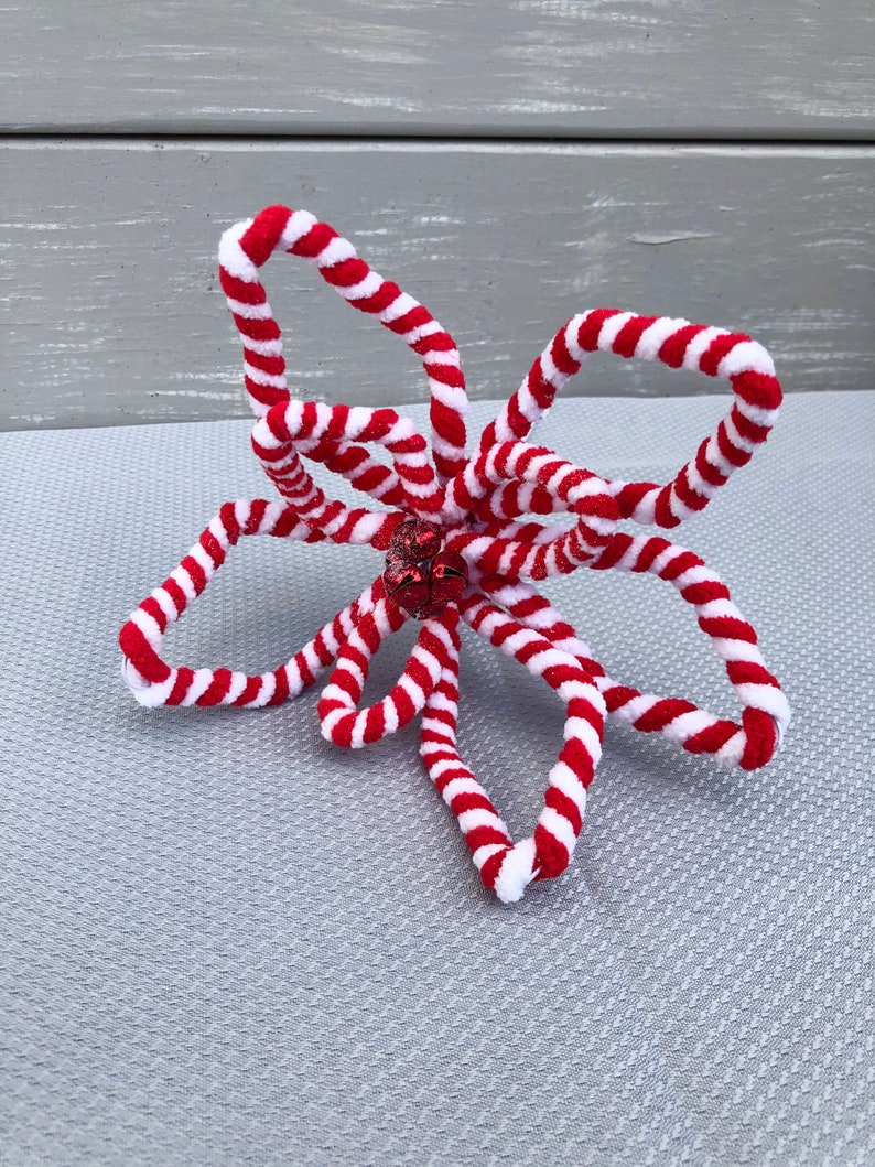 Candy Cane Poinsettia Pick Christmas Picks Peppermint Etsy
