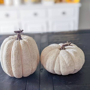 White Artificial Pumpkin, Foam Pumpkin, Primitive Pumpkin Decor, Pumpkin Wreath Attachment, Fall Pumpkin Decor, Cottage Fall Decor image 2