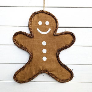 Gingerbread Door Hanger, Christmas Door Hanger, Winter Front Door, Christmas Wreath Attachment, Grapevine Door Hanger, Christmas Porch