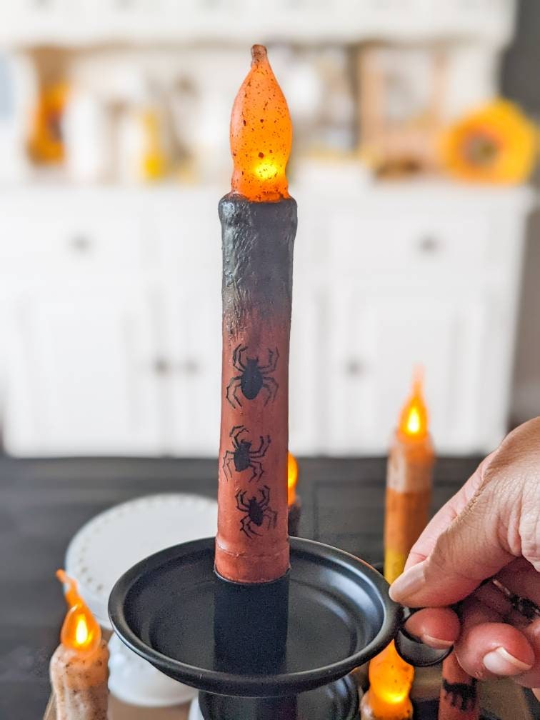 Halloween Candle, Battery Operated Candle, Halloween Taper Candle, Timer Candle, Jack O'Lantern Candle, Ghost Candle, Candy Corn Candle