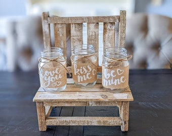 Valentine's Mason Jar, Valentine's Candle Holder, Rustic Valentine's Decor, Valentine's Gift Container, Be Mine, Kiss Me, Love You