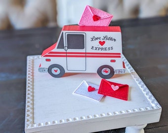 Valentine's Mail Truck, Valentine's Tiered Tray Decor, Love Letter Decor, Mini Mail Truck, Love Notes Decorations, Love Mail Decor