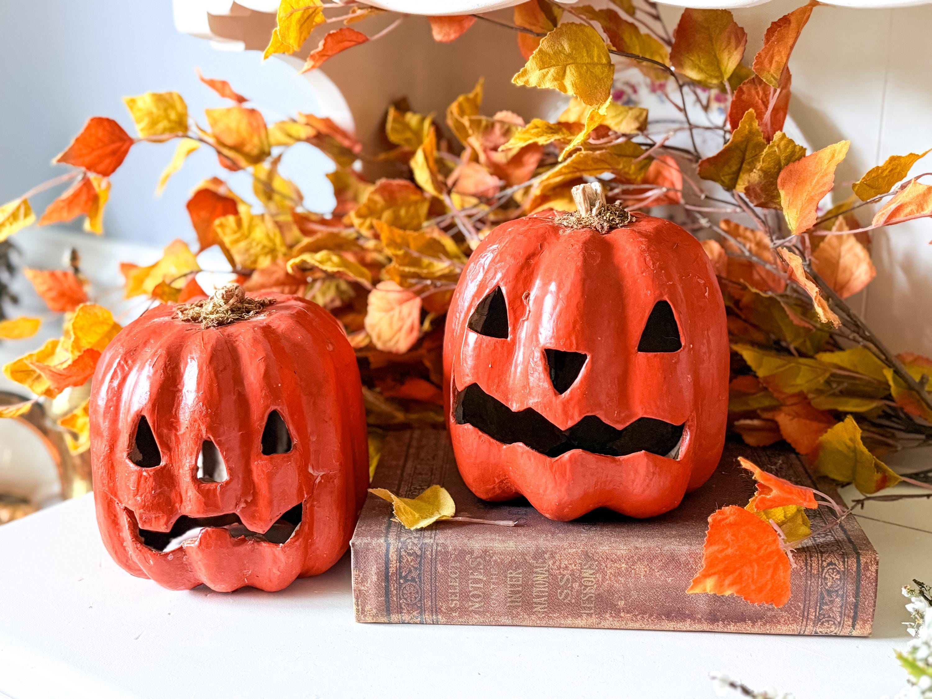 Paper Mache Jack O'lantern Luminary, Mossy Pumpkin, Vintage