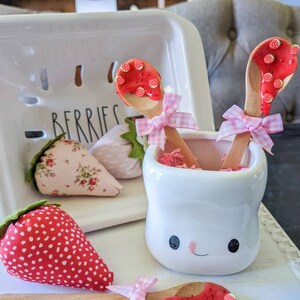 Fake Strawberry Jam Mini Spoon, Strawberry Tiered Tray Decor, Strawberry Mug Topper, Summer Tiered Tray, Rae Dunn Accessories image 9