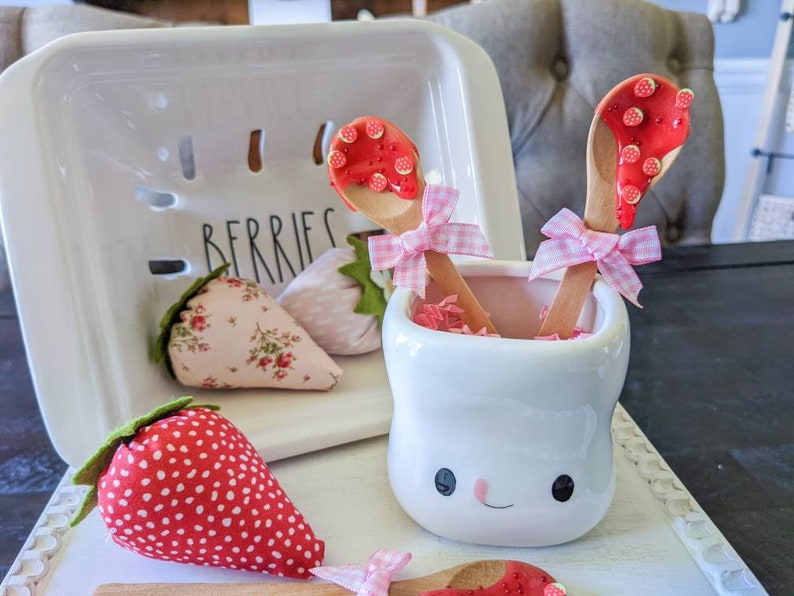 Fake Strawberry Jam Mini Spoon, Strawberry Tiered Tray Decor, Strawberry Mug Topper, Summer Tiered Tray, Rae Dunn Accessories image 9