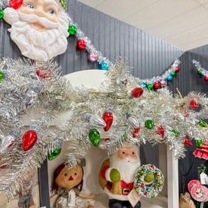 Silver Tinsel & Light Bulb Garland, 5 ft. Christmas Garland, Tinsel Garland, Vintage Christmas Decor, Retro Christmas Garland