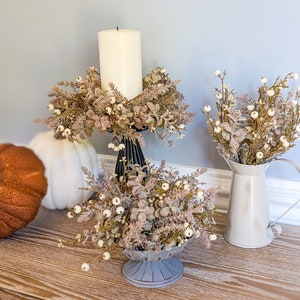 Fall Pumpkin Candle Ring, Fall Half Sphere, Fall Greenery Bush, Dough Bough Filler, White Pumpkin Floral Arrangement, Fall Floral Accent