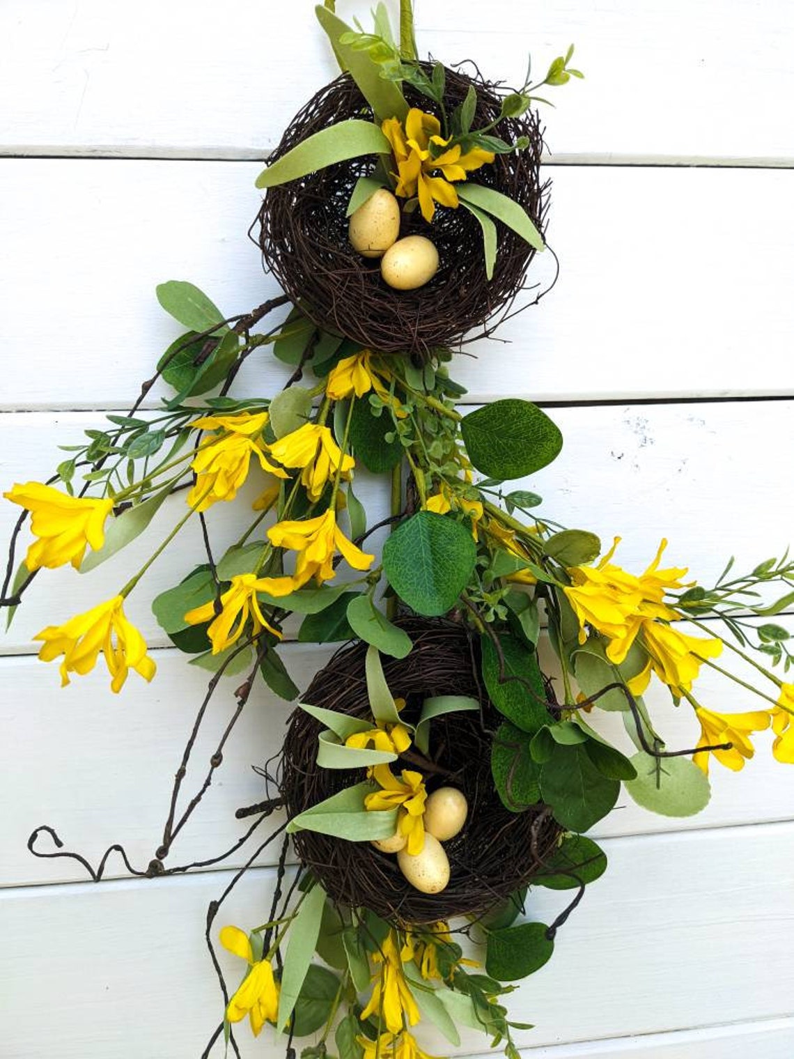 31" Decorative Forsythia Artificial Floral Teardrop Swag