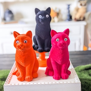 フロック猫、ハロウィーン猫装飾、黒猫、オレンジ猫、ピンク猫、ネオンハロウィーン装飾、猫の置物、明るいハロウィーン装飾