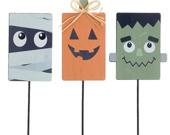 Halloween Floral Pick, Halloween Monsters, Frankenstein, Mummy, Jack O'Lantern, Halloween Wreath Supply, Floral Arranging Supplies