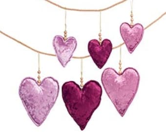 Velvet Heart Ornaments, Valentine's Tree Decoration, Heart Wreath Attachment, Valentine's Heart Decor, Hanging Heart, Wreath Embellishments