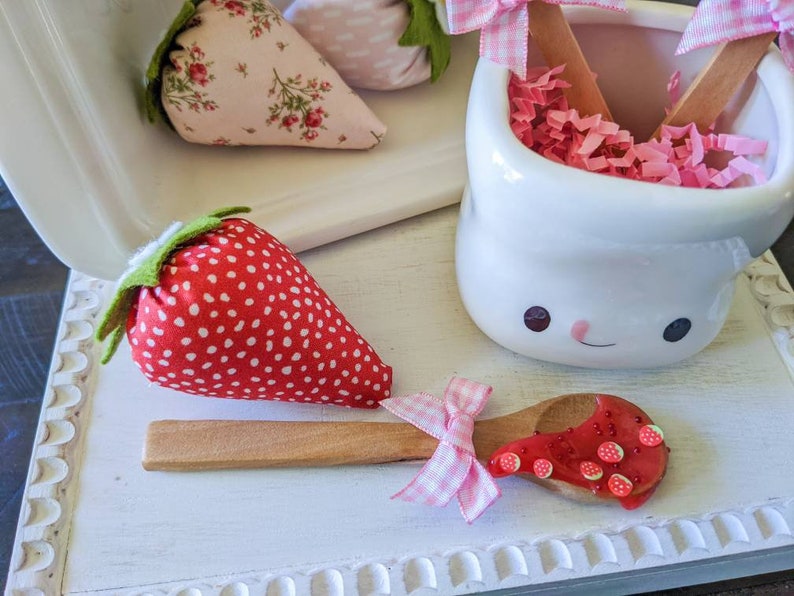 Fake Strawberry Jam Mini Spoon, Strawberry Tiered Tray Decor, Strawberry Mug Topper, Summer Tiered Tray, Rae Dunn Accessories image 8