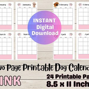 Calendario imprimible sin fecha para amantes de los perros/ Calendario imprimible de dos páginas por mes/ Calendario imprimible ilustrado para perros/ Calendario imprimible sin fecha