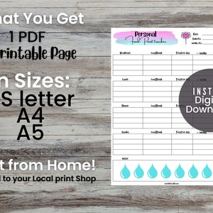 Printable Personal Food Point Tracker |Daily point Tracker| Point Tracker Page