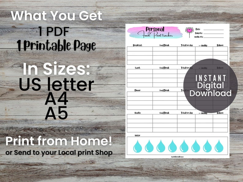 Printable Personal Food Point Tracker |daily Point Tracker| Point ...