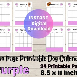 Calendario imprimible sin fecha para amantes de los perros/ Calendario imprimible de 2 páginas por mes/ Calendario imprimible ilustrado para perros/ Calendario imprimible sin fecha