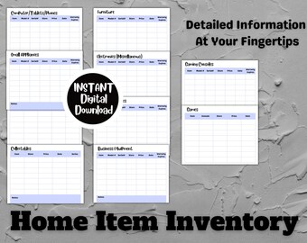 Home Item Inventory|Printable Inventory List| Inventory List for Insurance|Printable Inventory|Household Item Inventory