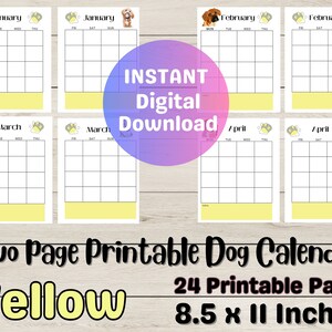 Calendario imprimible sin fecha para amantes de los perros/ Calendario imprimible de 2 páginas por mes/ Calendario imprimible ilustrado para perros/ Calendario imprimible sin fecha