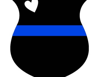 Thin Blue Line Badge with Heart Vinyl Decal, Police Wife Badge, Thin Blue Line Badge, Car Decal, Yeti Decal