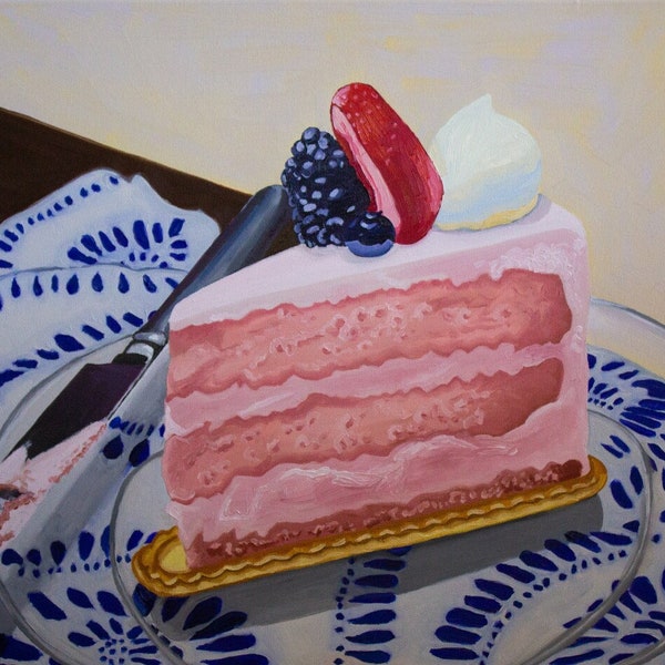 Matte Limited Edition Fine Art Print "Strawberry Cake" Original Oil Painting Still Life Home Decor Unique Art