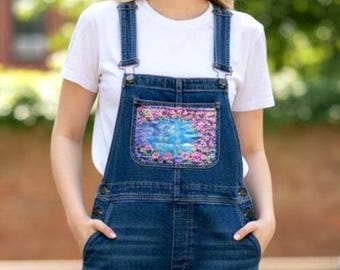 Hand Painted Lotus Flower Overalls