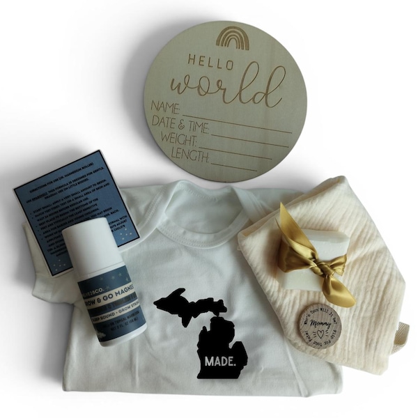 Set de regalo para bebé hecho en Michigan • Jabón de sebo, loción de magnesio, recuerdo