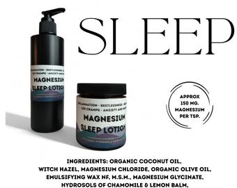 Magnesium Sleep Lotion - Sore Muscles, Arthritis, Growing Pains, Leg Cramps, Restless Leg, Migraine, Magnesium Cream Vegan Sleep Lotion 4 oz