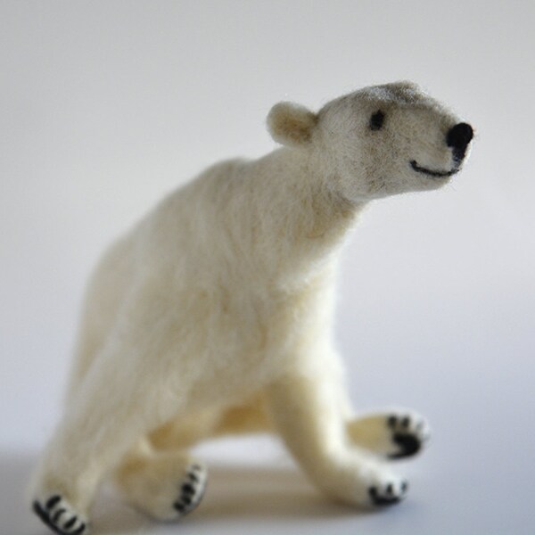 Polar Bear, needle felt animals, needle felted polar bear, needle felted bear, white bear, needle felting, plush bear, arctic wildlife