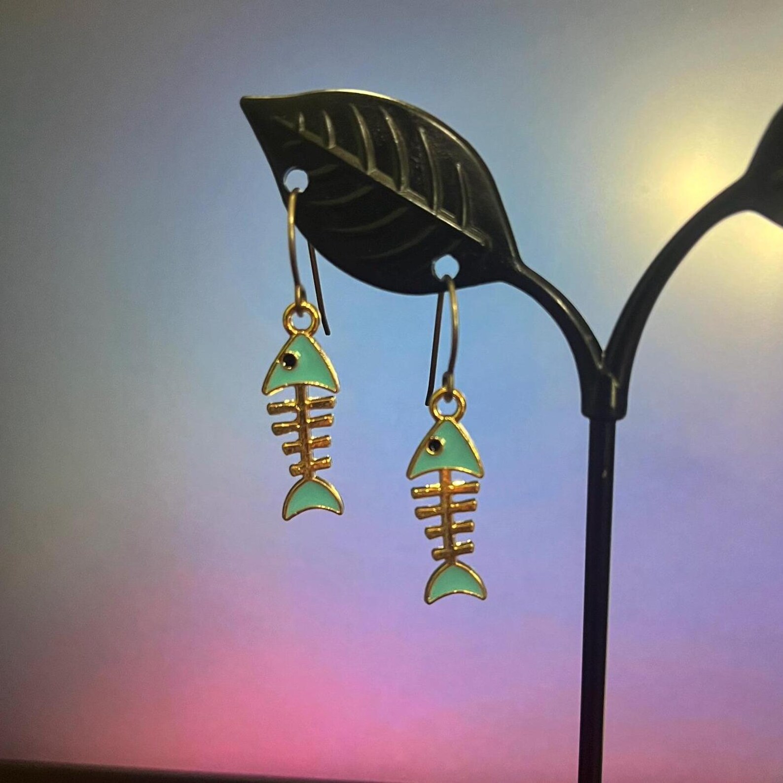 Fish Bone Crystal Earrings main image 1