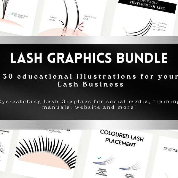 Lash Tech graphic bundle, Lash Trainer Graphics, Lash Academy Graphics, Lash Illustrations, Lash Training manual content, Lash Tech Clip Art