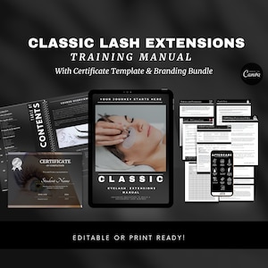 Lash Manual Custom, Canva Editable Training Manual, Classic Eyelash Extensions Manual Student, Tutor, Learn Teach, Your Lash Business
