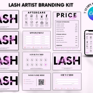 Kit de marca de cartões de visita Lash Tech, cartão de visita Lash Artist, cartão de visita Lash QR, cartão de fidelidade, cartão de consulta, lista de preços Lash
