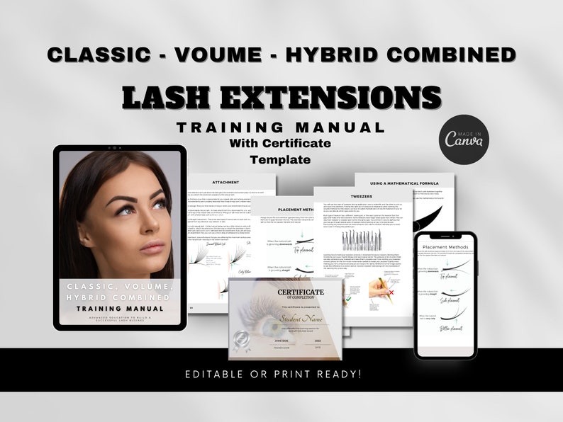 Editable Lash Extensions Training Manual, Classic, Hybrid, Volume ...