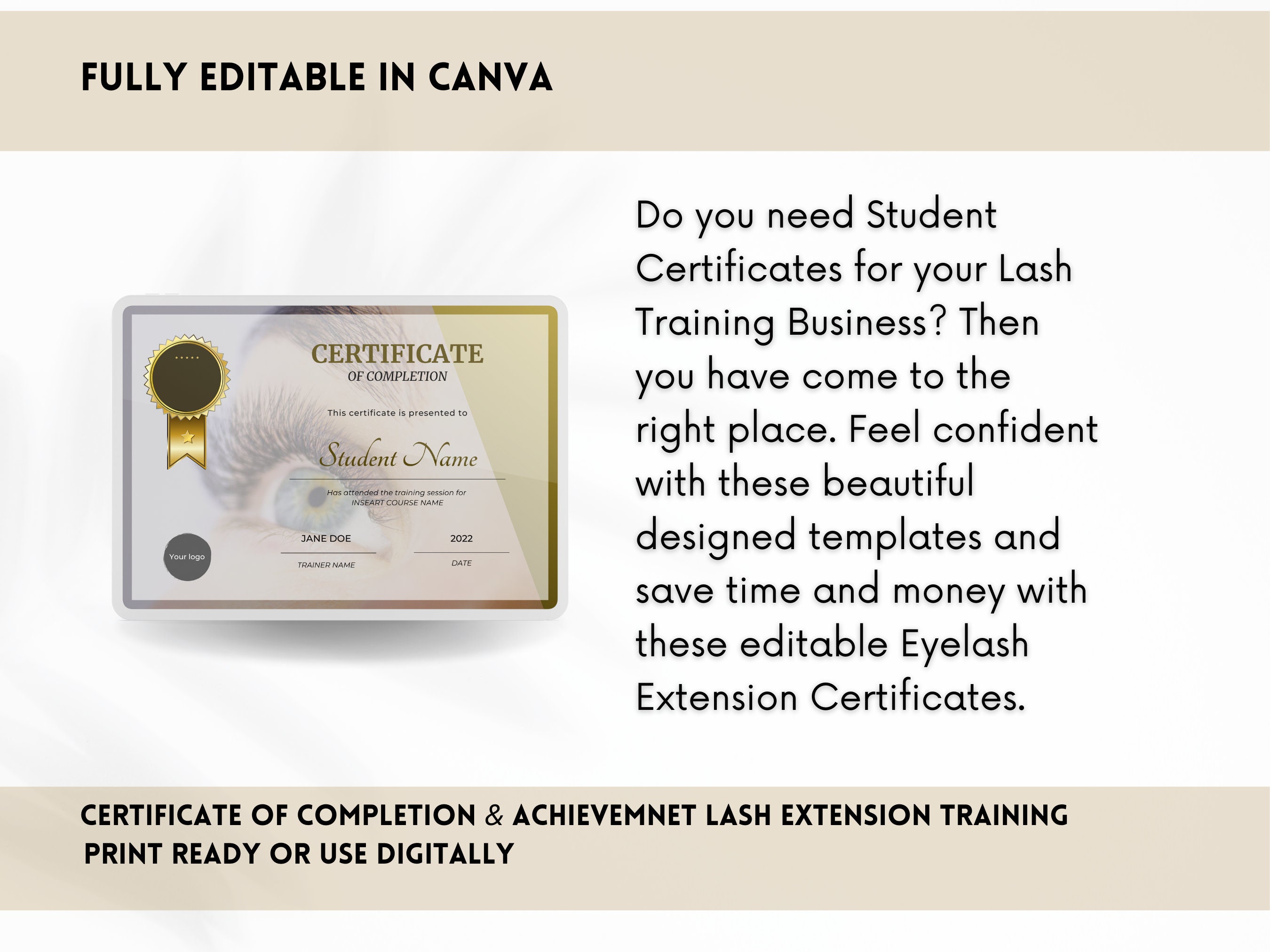 Lash Training Certificate Template: Beauty Certificate, Editable in ...