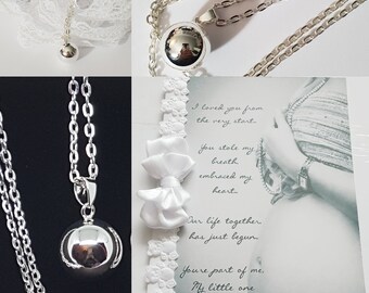 Baby Shower Present Maternity Pregnancy Ball Harmony Ball WELCOME BABY Necklace Sterling Silver Music Making Detailed Harmony Ball Congratulation Baby Gift Idea