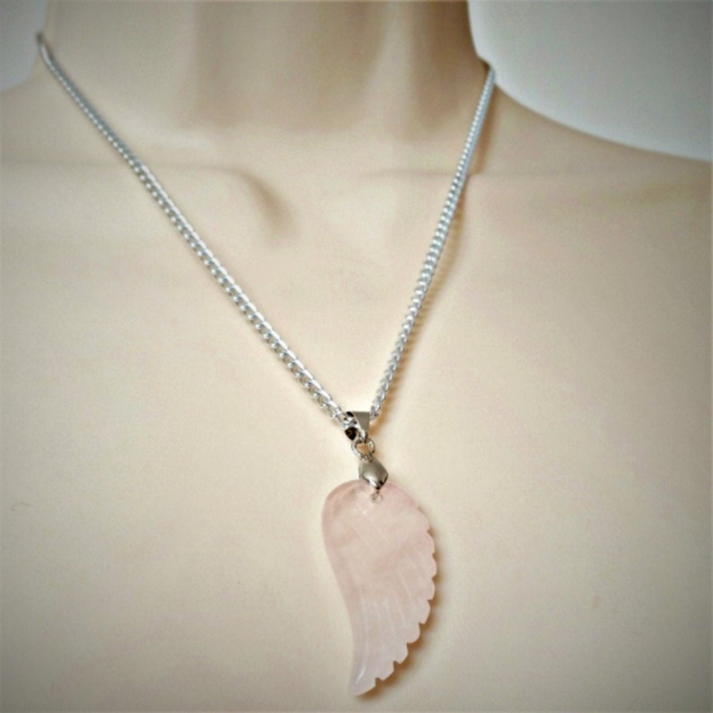 Rose Quartz Angel Wing Necklace 16in to 30in Silver Plated Etsy UK