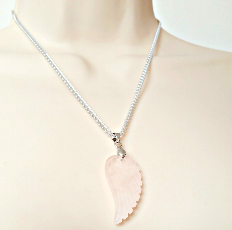 Rose Quartz Angel Wing Necklace 16in to 30in Silver Plated Etsy UK