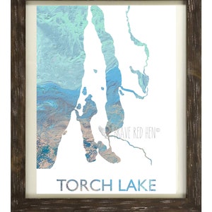 Torch Lake Print, Torch Lake Map, Lake Map, Elk Lake, Bellaire, Eastport, Michigan, Clam River, Lake Bellaire, Nautical, Home Decor